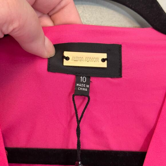 Alexia Admor Mini Sheath Dress 10 Pink Barbiecore Party V-Neck Puff Sleeves NWT - Picture 6 of 9